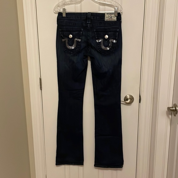Ladies True Religion dark denim stretch. Size 27. Sequin pocket trim. - Picture 1 of 6